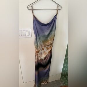 Misa Los Angeles Asymmetrical Dress in Purple and Brown